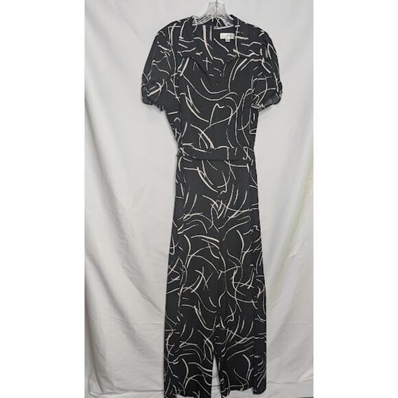 Women's HARPER ROSE Rouched Sleeve Polo black white jumpsuit size 16 - Picture 2 of 9
